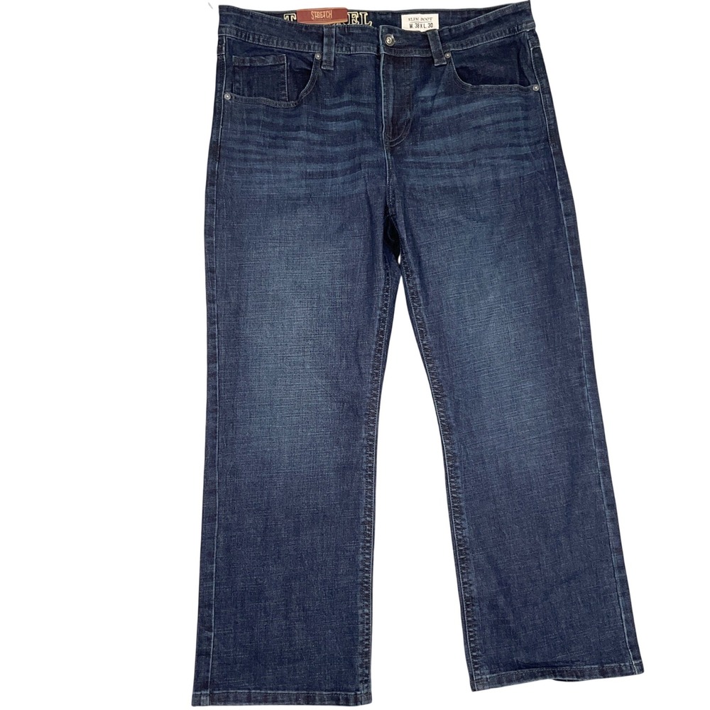 Axel Jeans Mens 38W 30L‎ Dark Blue Slim Boot Cut Stretch Denim Pants NWT